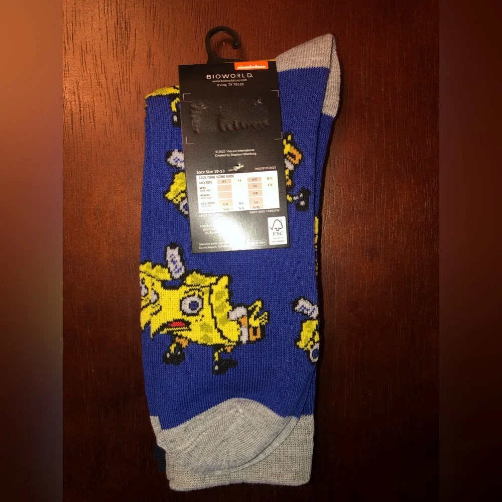 SPONGEBOB SQUAREPANTS NOVELTY CREW SOCKS NWT MEN’S SHOE SIZE 8-12